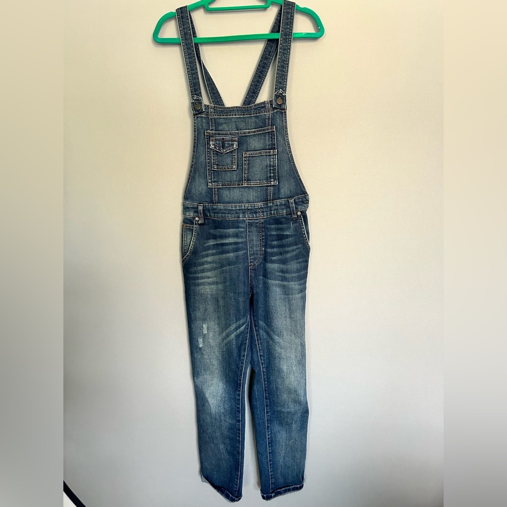 Free People Blue Denim Slim Straight Overalls (c0087)